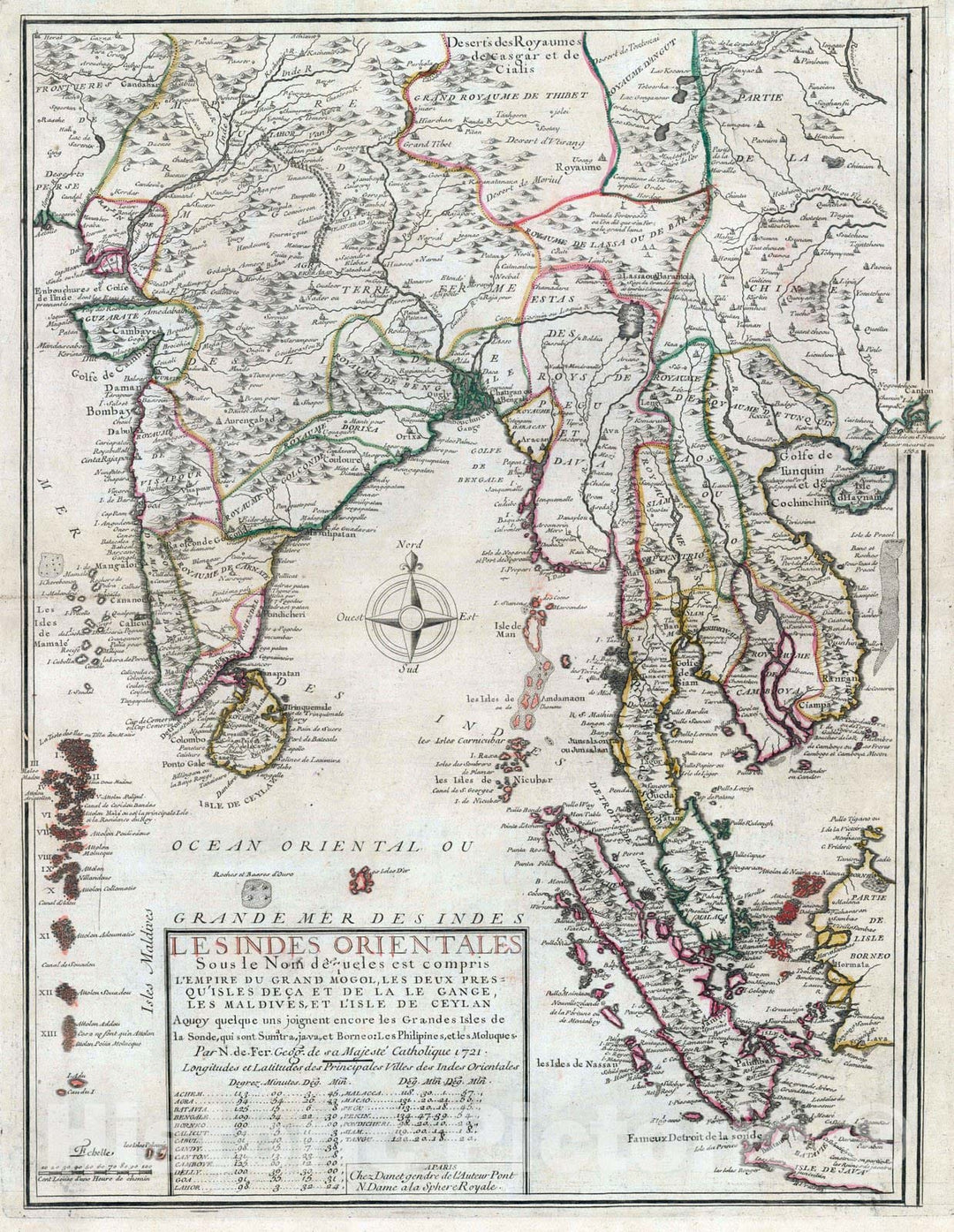 Historic Map : India, , East Indies 1721 Les Indes orientales , Vintage Wall Art