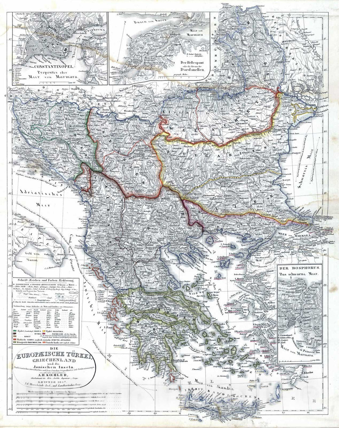 Historic Map : Turkey, Balkan Peninsula 1847 Die Europaeische Turkei, Griechenland und die Jonischen Inseln , Vintage Wall Art