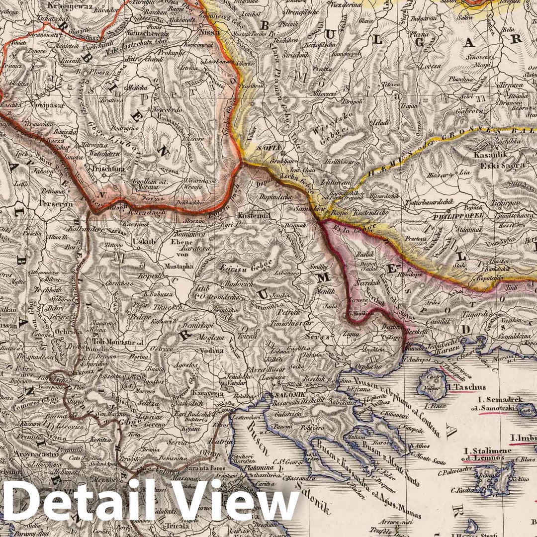 Historic Map : Turkey, Balkan Peninsula 1847 Die Europaeische Turkei, Griechenland und die Jonischen Inseln , Vintage Wall Art