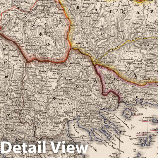 Historic Map : Turkey, Balkan Peninsula 1847 Die Europaeische Turkei, Griechenland und die Jonischen Inseln , Vintage Wall Art