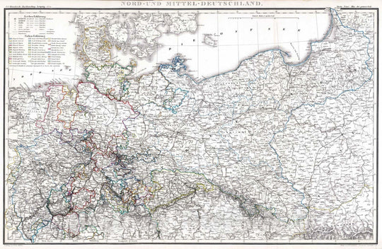 Historic Map : Germany, Europe, Central 1854 Nord- und Mittel-Deutschland , Vintage Wall Art