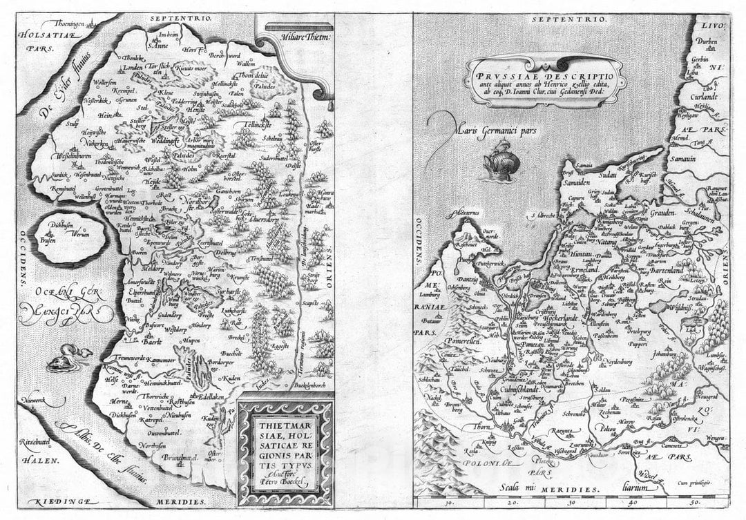 Historic Map : Germany, Prussia , Germany 1570 (22) Thietmarsiae (with) Prussiae. , Vintage Wall Art