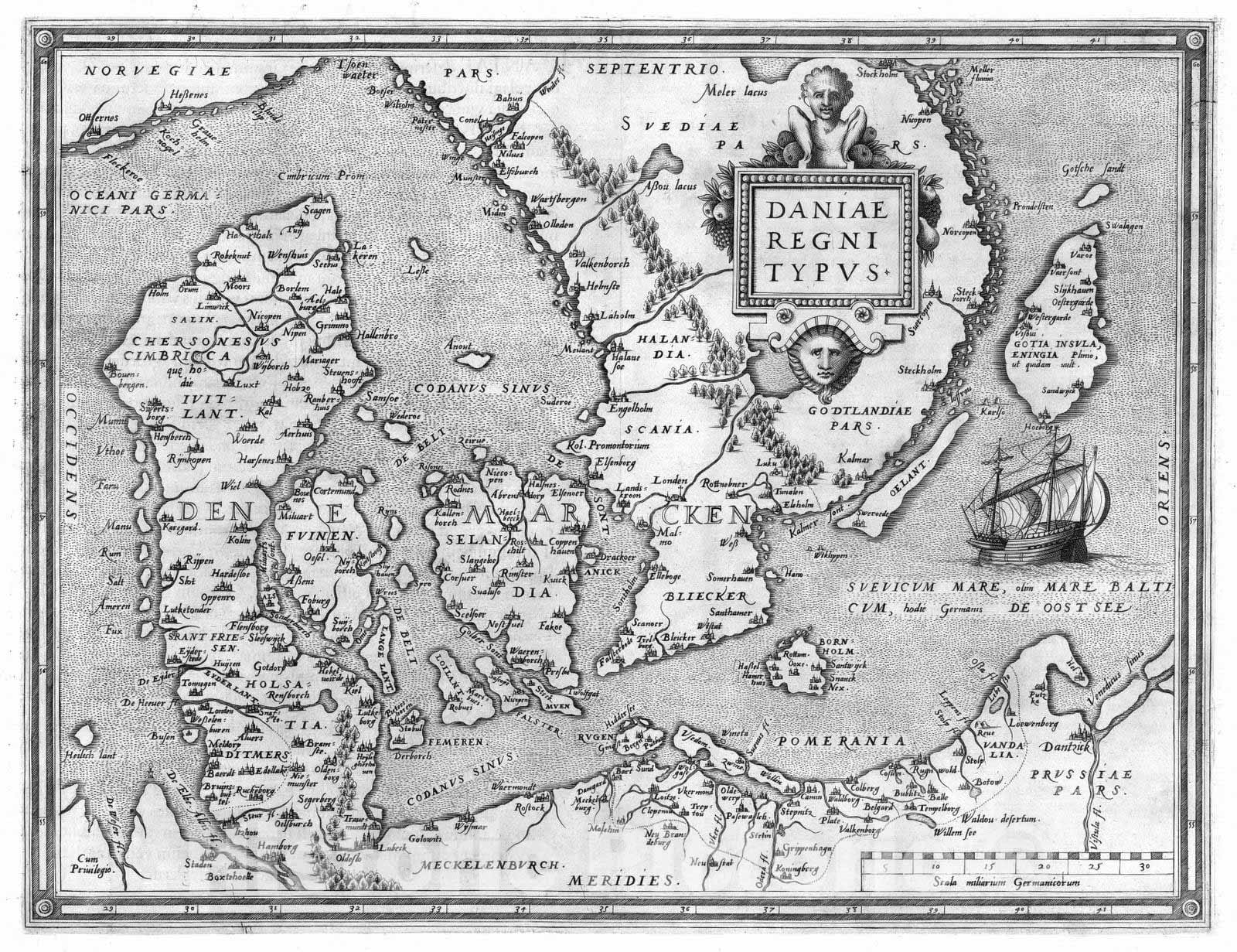 Historic Map : Denmark, 1570 (21) Daniae. , Vintage Wall Art