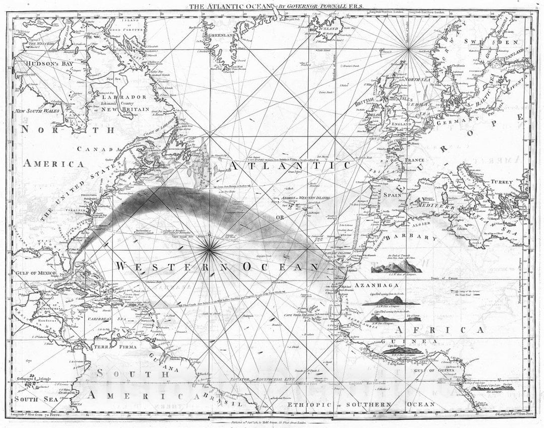 Historic Map : 1787 The Atlantic Ocean. - Vintage Wall Art