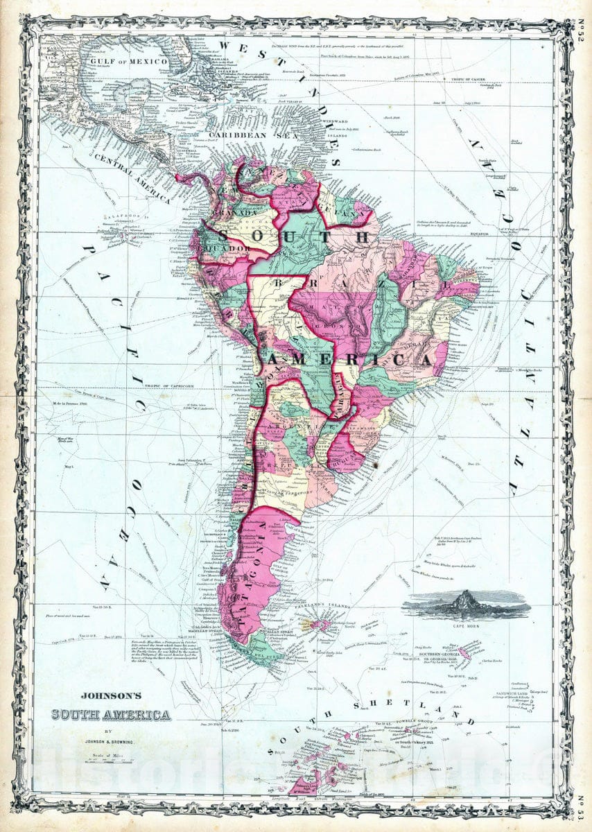 Historic Map : 1860 South America. v2 - Vintage Wall Art