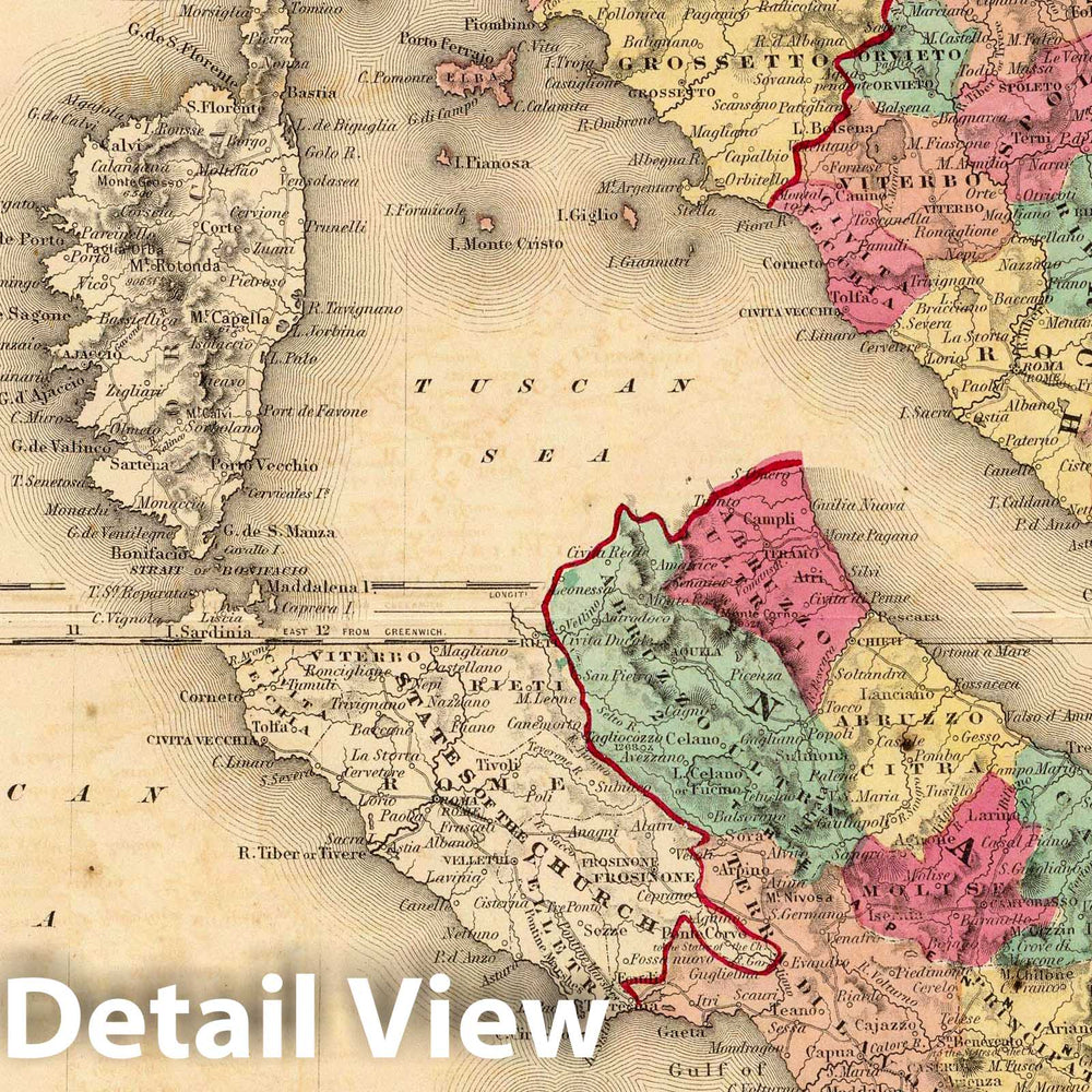 Historic Map : 1860 Northern Italy, Southern Italy. - Vintage Wall Art