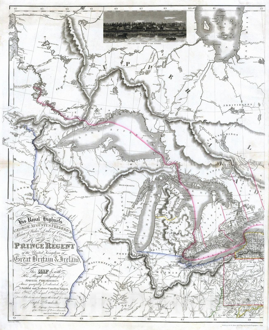 Historic Map : National Atlas - 1815 (West sheet) Map of the Provinces of Upper & Lower Canada with parts of the United States of America &c. - Vintage Wall Art