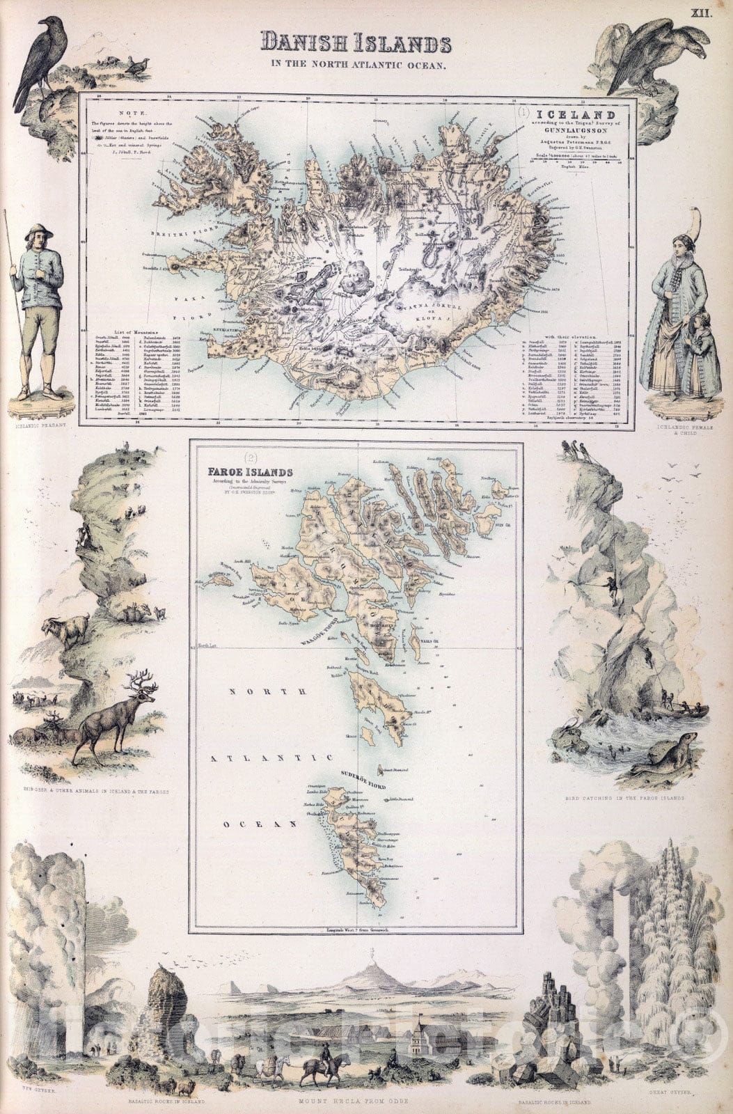 Historic Map : 1872 Danish Islands in the North Atlantic Ocean. - Vintage Wall Art