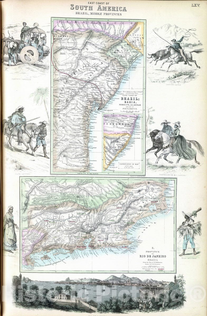 Historic Map : 1872 East Coast of South America. Brazil, Middle Provinces. - Vintage Wall Art