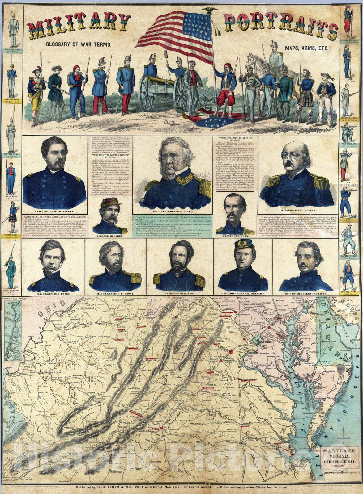 Historic Map : Broadside - 1861 Military Portraits. - Vintage Wall Art