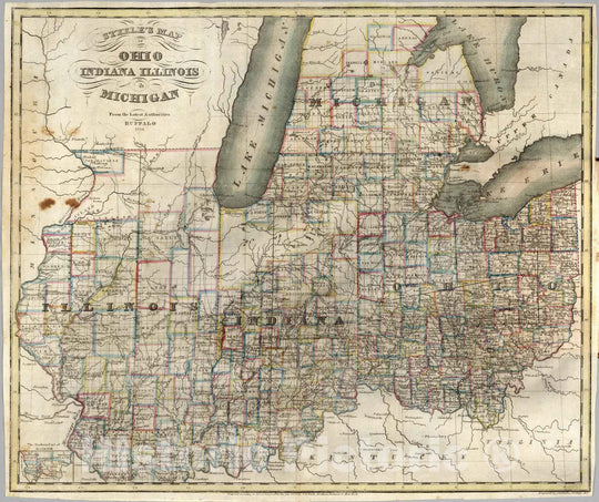 Historic Map : Guide Book - 1836 Steele's Map Of Ohio Indiana Illinois & Michigan - Vintage Wall Art