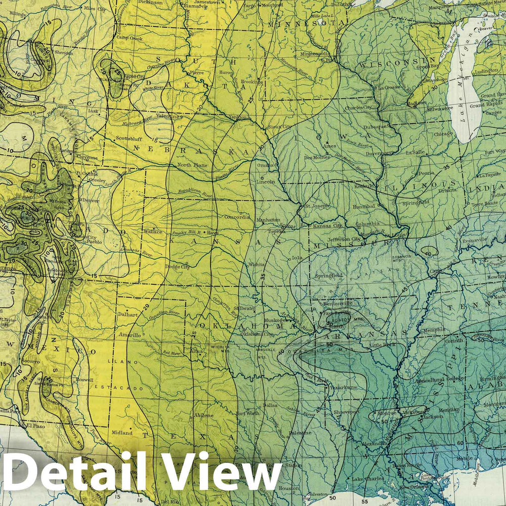 Historic Map : National Atlas - 1916 Average Annual Precipitation in Inches. Atlas of American Agriculture. - Vintage Wall Art