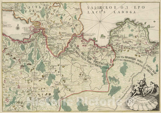 Historic Map : Russia, Lagoda Lake 1735 Ladozhskoe ozero i Finskii zaliv = Lacus Ladoga et Sinus Finnicus , Vintage Wall Art