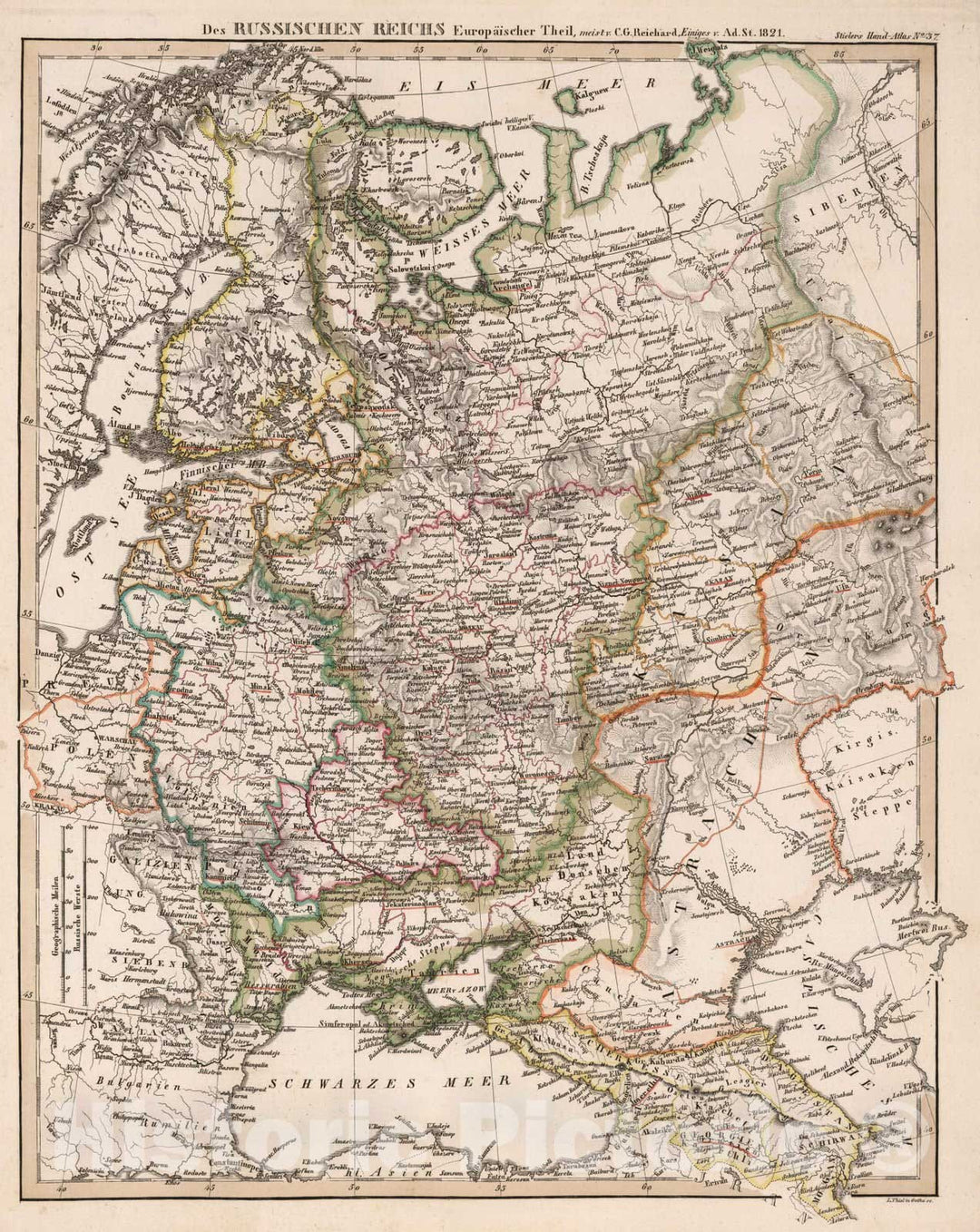 Historic Map : Russia, Eastern Europe 1821 Des Russischen Reichs Europaischer Theil , Vintage Wall Art