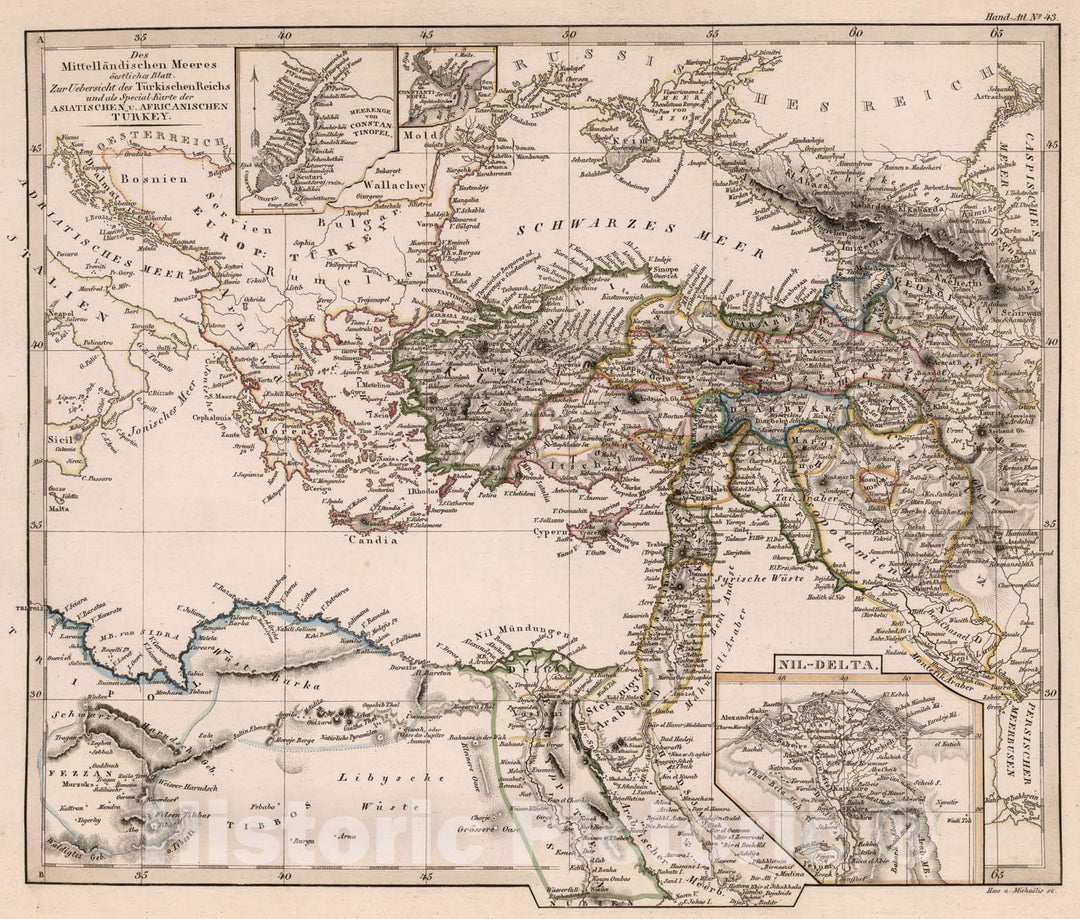 Historic Map : Turkey, Mediterranean Region 1833 Das mittellandische Meeres: Ostliches Blatt. , Vintage Wall Art