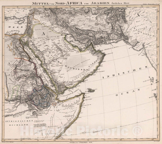 Historic Map : Arabia 1830 Mittel- und Nord-Africa und Arabien. Ostliches Blatt. Gotha bei J. Perthes 1830 , Vintage Wall Art