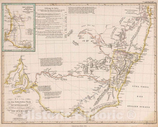 Historic Map : Australia, New South Wales 1834 Karte von dem Sudostlichen theile Austalia , Vintage Wall Art