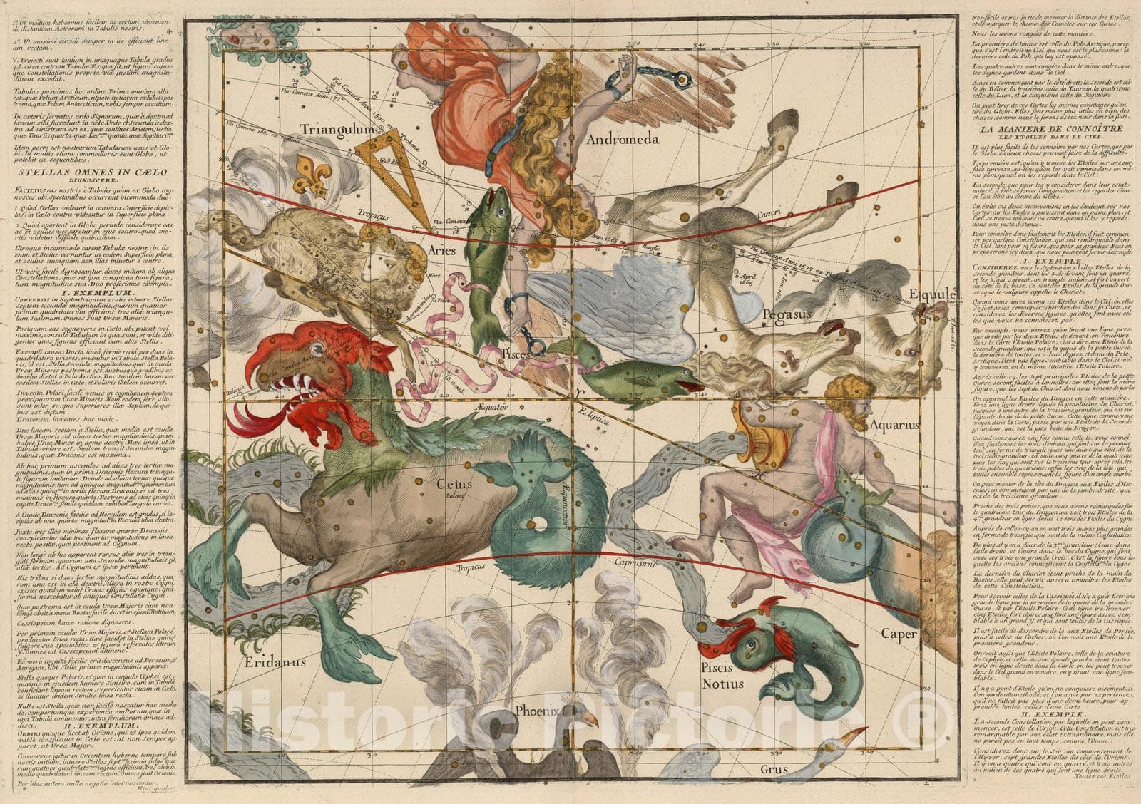 Historic Map : Celestial Atlas - 1693 Plate 2: Cetus, Aquarius, Andromeda. - Vintage Wall Art