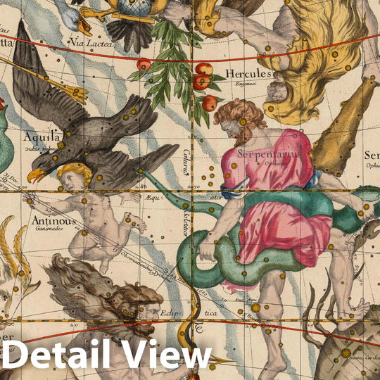 Historic Map : Celestial Atlas - 1693 Plate 5: Hercules, Sagittarius and other constellations. - Vintage Wall Art