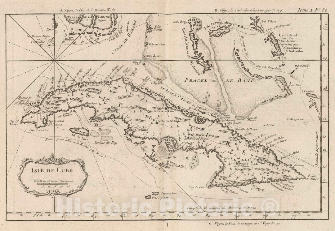 Historic Map : Cuba, Florida, 1764 Isle de Cube. , Vintage Wall Art