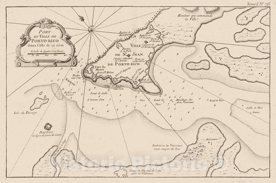 Historic Map : Puerto Rico , San Juan (P.R.), West Indies 1764 Port et ville de Porto-rico dans I'isle de ce nom. , Vintage Wall Art