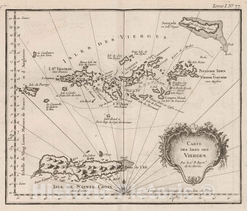 Historic Map : Virgin Islands (U.S.), , West Indies 1764 Cartes des isles des Vierges. , Vintage Wall Art