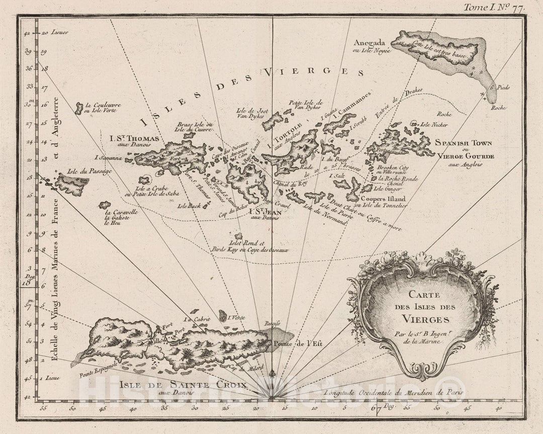 Historic Map : Virgin Islands (U.S.), , West Indies 1764 Cartes des isles des Vierges. , Vintage Wall Art