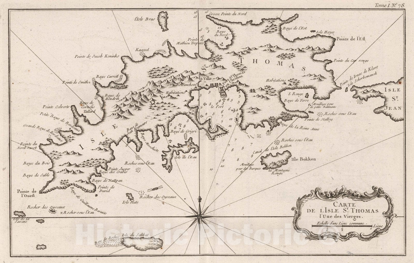 Historic Map : St. Thomas (U.S. Virgin Islands), , West Indies 1764 Carte de I'isle St Thomas I'une des Vierges. , Vintage Wall Art