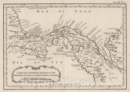 Historic Map : Panama; Colombia; Venezuela, , Central America 1764 Carte de I'isthme de Panama et des provinces de Veragua, Terre Ferme et Darien , Vintage Wall Art