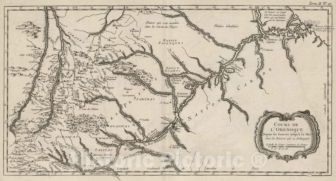 Historic Map : Colombia; Venezuela, Orinoco River (Venezuela and Colombia) 1764 Cours De L'Orenoque Depuis, Vintage Wall Art