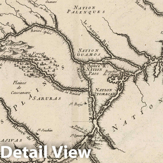 Historic Map : Colombia; Venezuela, Orinoco River (Venezuela and Colombia) 1764 Cours De L'Orenoque Depuis, Vintage Wall Art