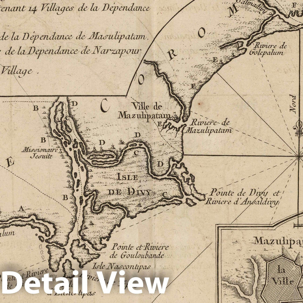 Historic Wall Map : India, , Asia 1764 Coste de Coromandel depuis Gondagamas jusqu'a Narzapour , Vintage Wall Art