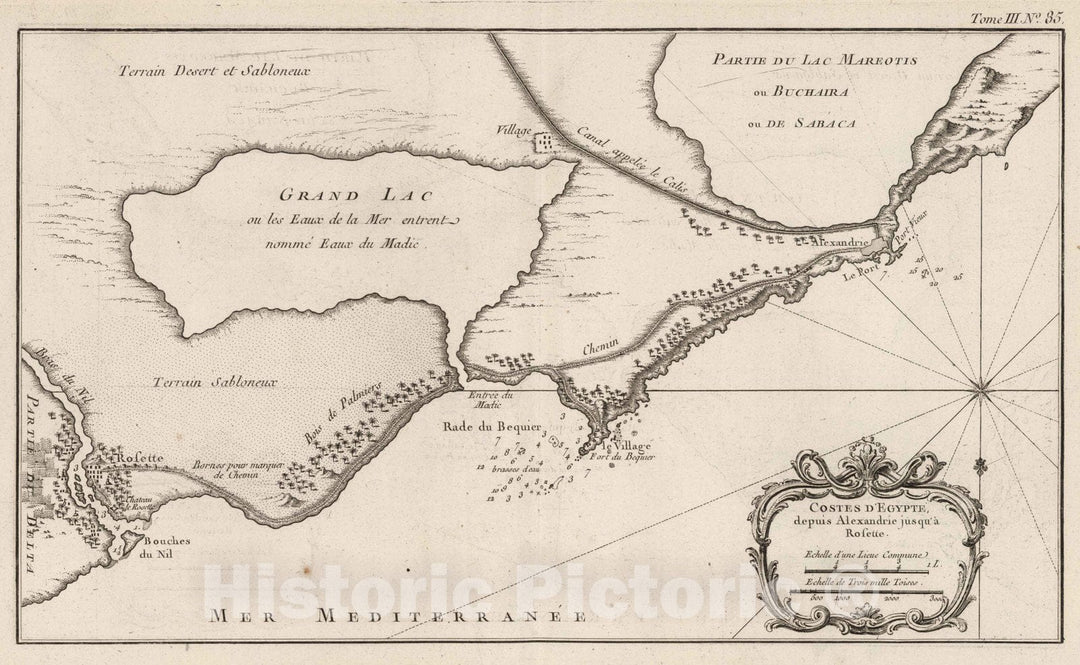 Historic Map : Egypt, , Africa 1764 Costes D'Egypte Depuis Alexandrie Jusqu'? Rosette , Vintage Wall Art