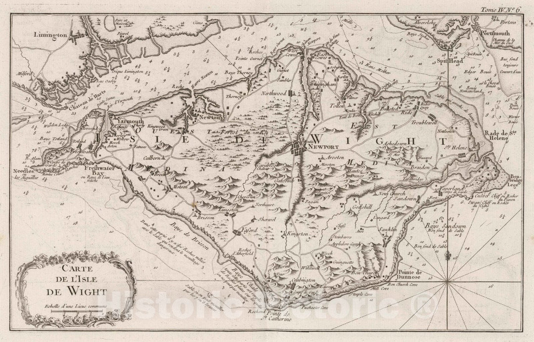 Historic Map : England, , Europe 1764 Carte de I'Isle de Wight , Vintage Wall Art