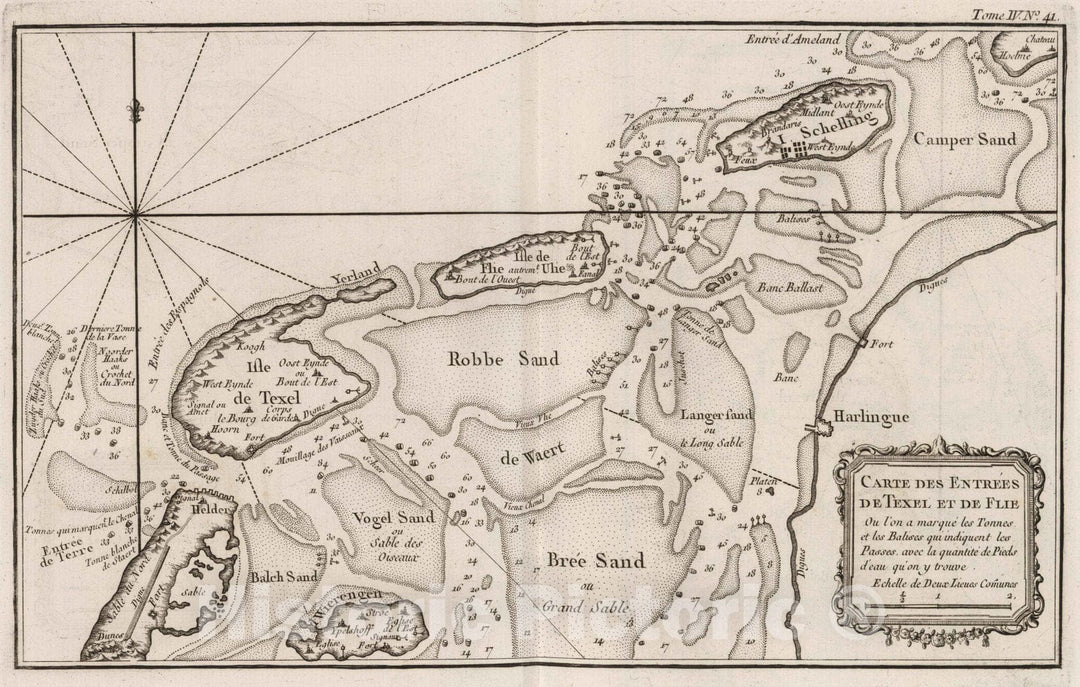 Historic Map : Netherlands, , Europe 1764 Carte Des Entrees De Texel Et De Flie , Vintage Wall Art