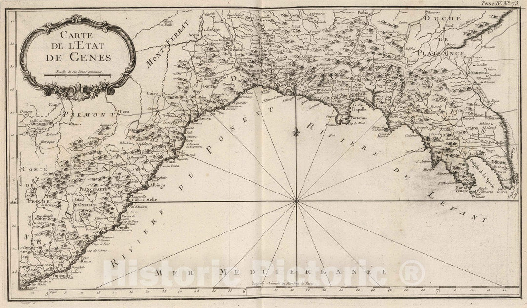 Historic Map : Italy , Genoa (Italy), Europe 1764 Carte de l'Etat de Genes , Vintage Wall Art