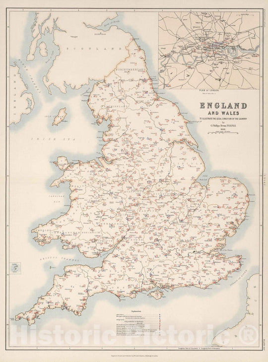 Historic Map : Statistical Atlas - 1881 England and Wales to Illustrate the Legal Condition of the Country. - Vintage Wall Art