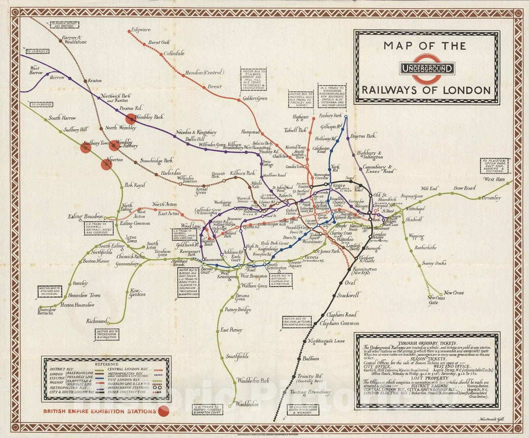 Historic Map : 1923 Map of the underground railways of London - Vintage Wall Art