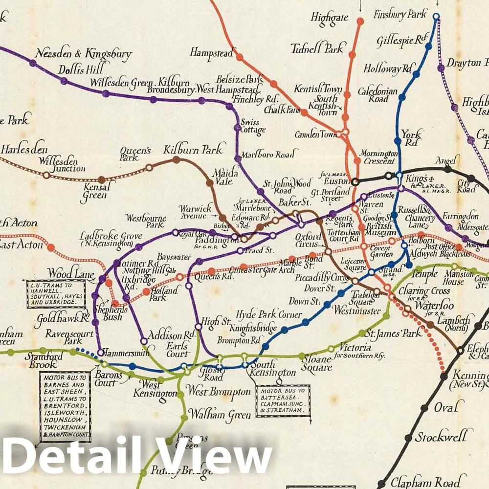 Historic Map : 1923 Map of the underground railways of London - Vintage Wall Art