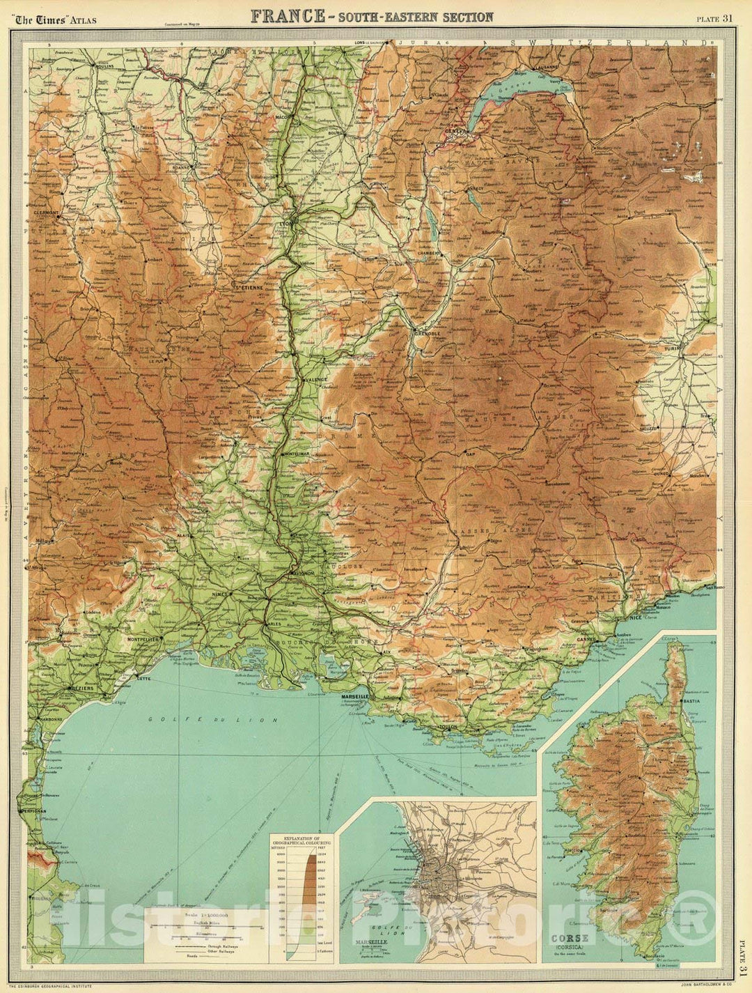 Historic Map : 1922 France - south-eastern section; Corsica; Marseille. - Vintage Wall Art