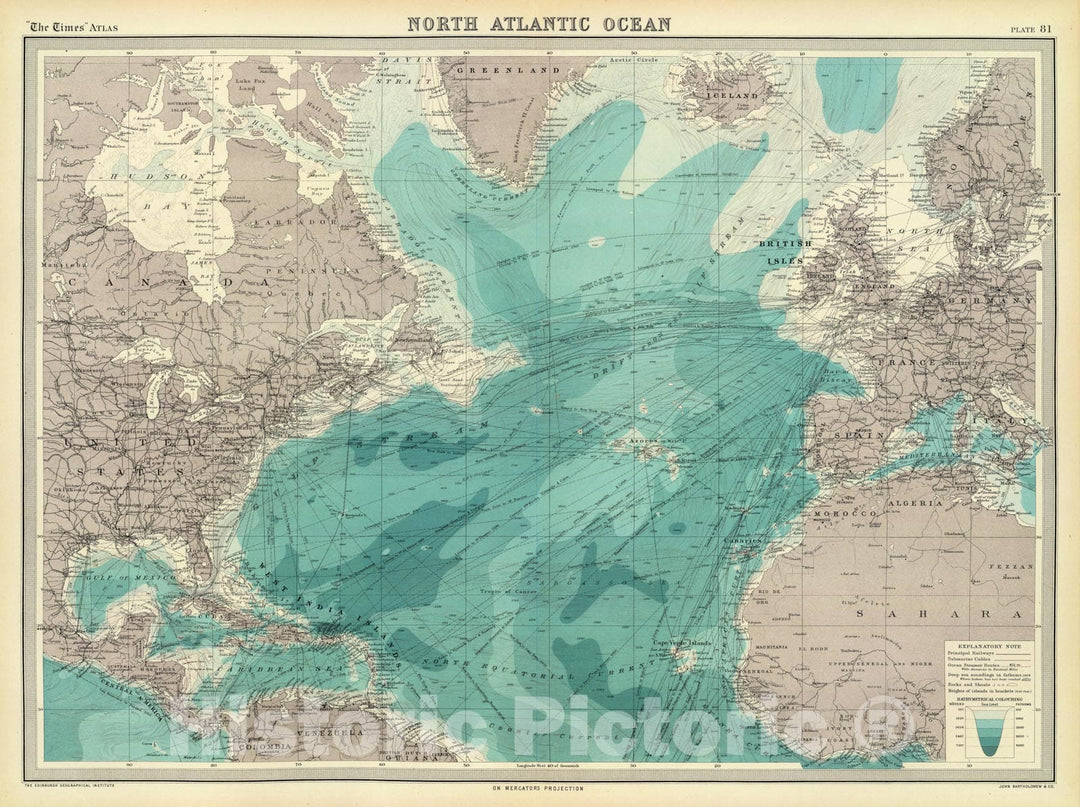 Historic Map - 1922 North Atlantic Ocean. v1 - Vintage Wall Art