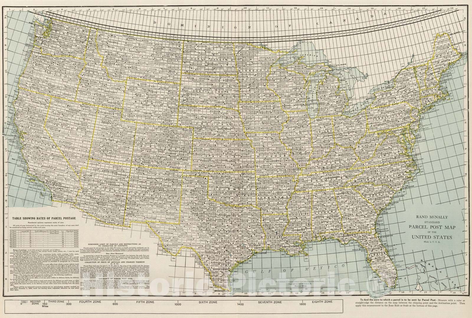 Historic Map : National Atlas - 1924 Parcel Post Map of the United States. - Vintage Wall Art