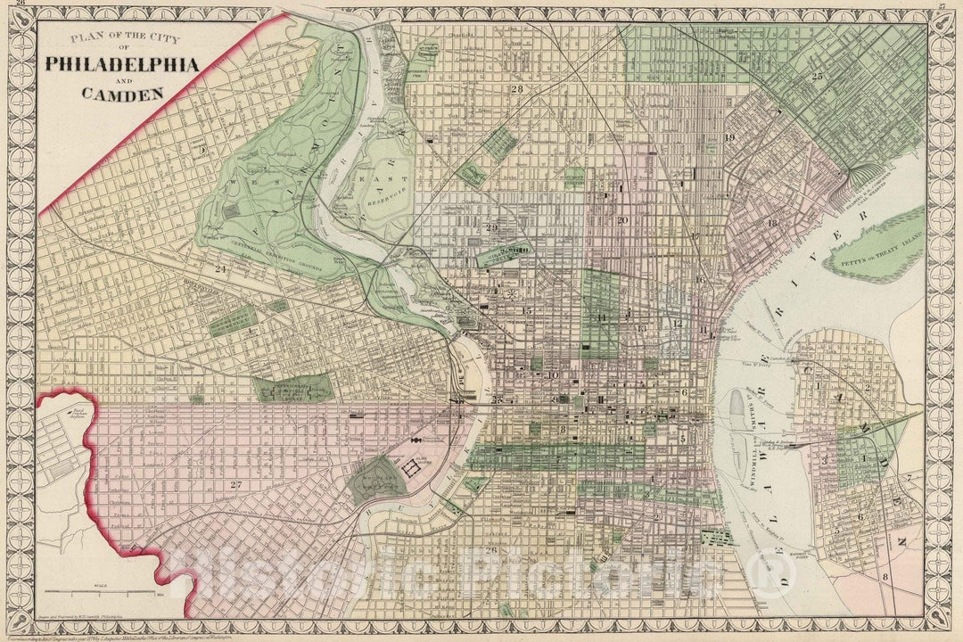 Historic Map : National Atlas - 1874 Plan of the City of Philadelphia and Camden. - Vintage Wall Art