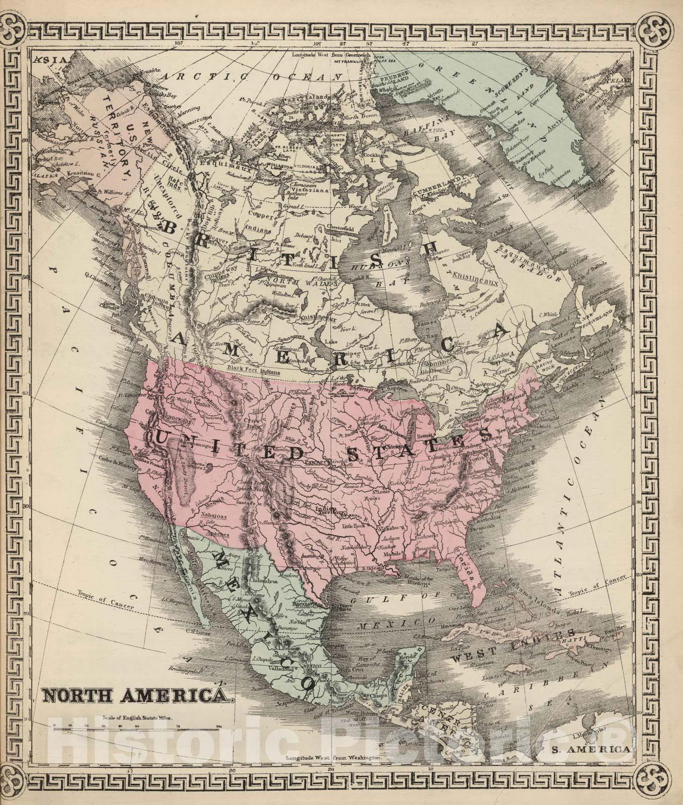 Historic Map : National Atlas - 1867 North America. - Vintage Wall Art