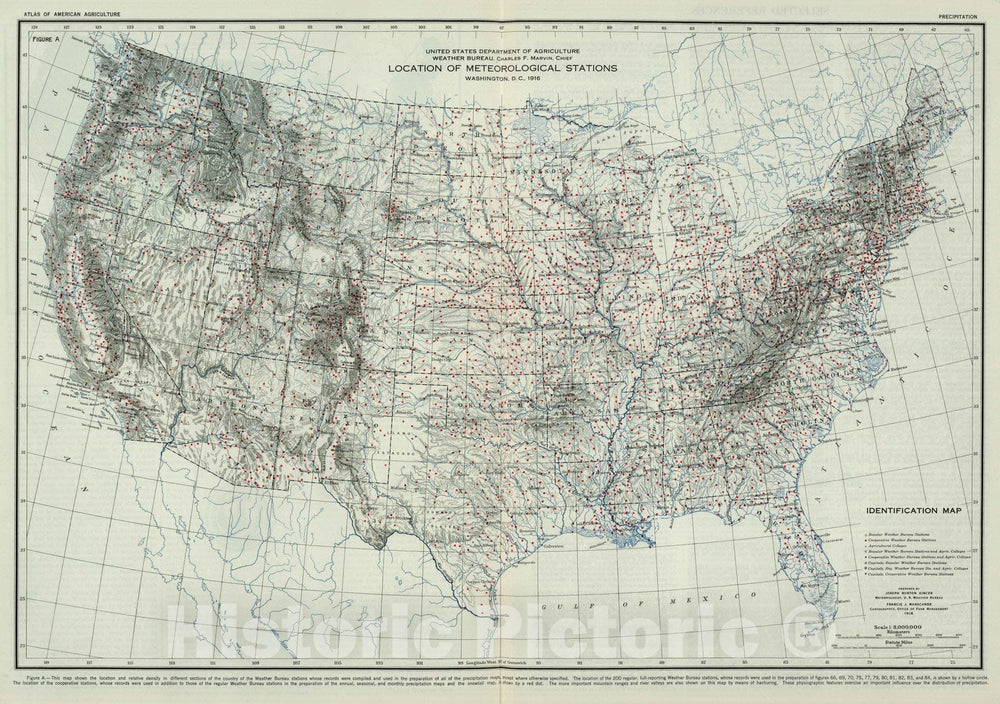 Historic Map - National Atlas - 1916 Location of Meteorological Stations. Atlas of American Agriculture. - Vintage Wall Art