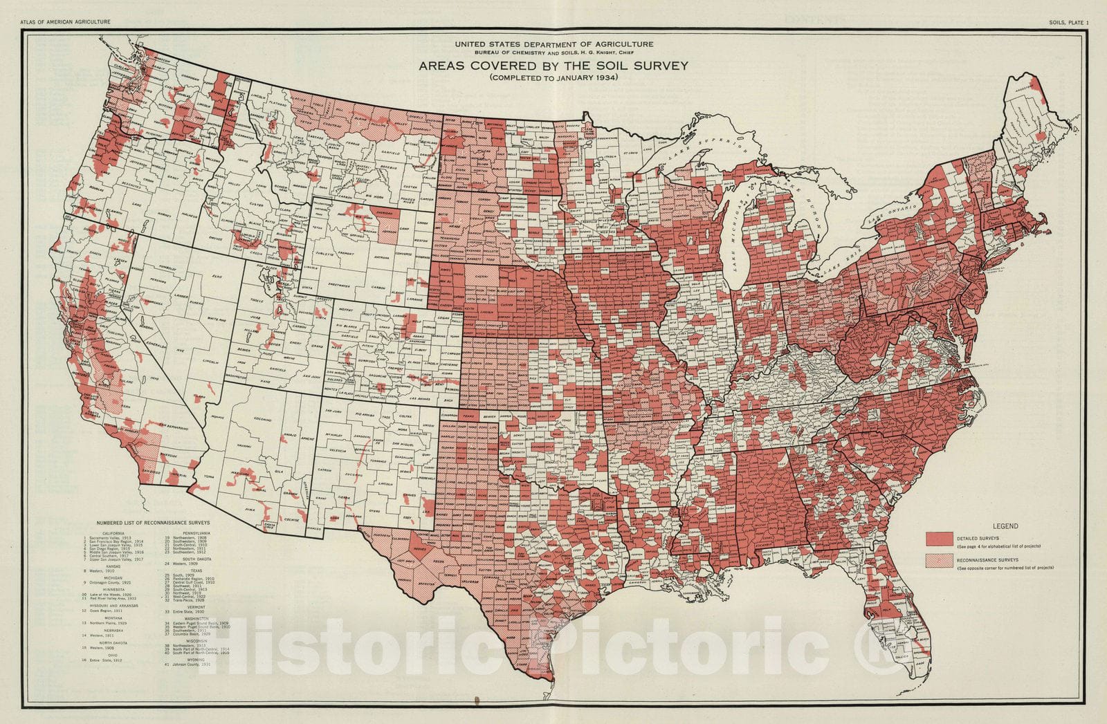 Historic Map : National Atlas - 1935 Areas of Soil Surveys. Atlas of American Agriculture. - Vintage Wall Art