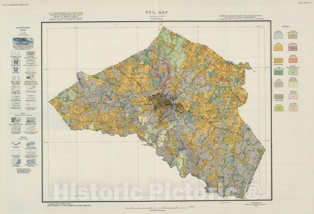 Historic Wall Map : National Atlas - 1936 Clarke County, Georgia, Soils. Atlas of American Agriculture. - Vintage Wall Art