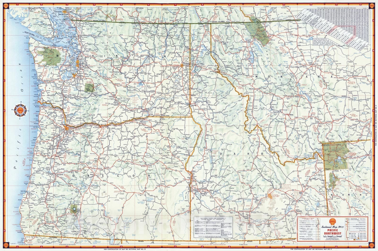 National Atlas - 1956 Shell Sectional Map No. 11- Pacific Northwest States. - Vintage Wall Art