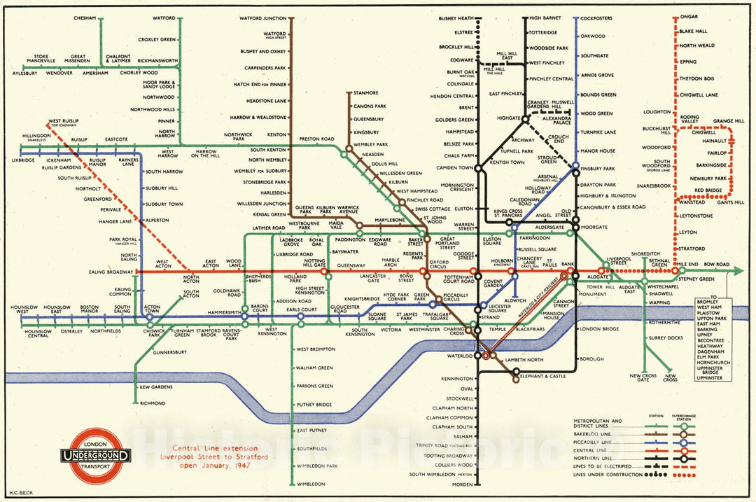 Historic Map - 1947 London Underground Diagram - Vintage Wall Art