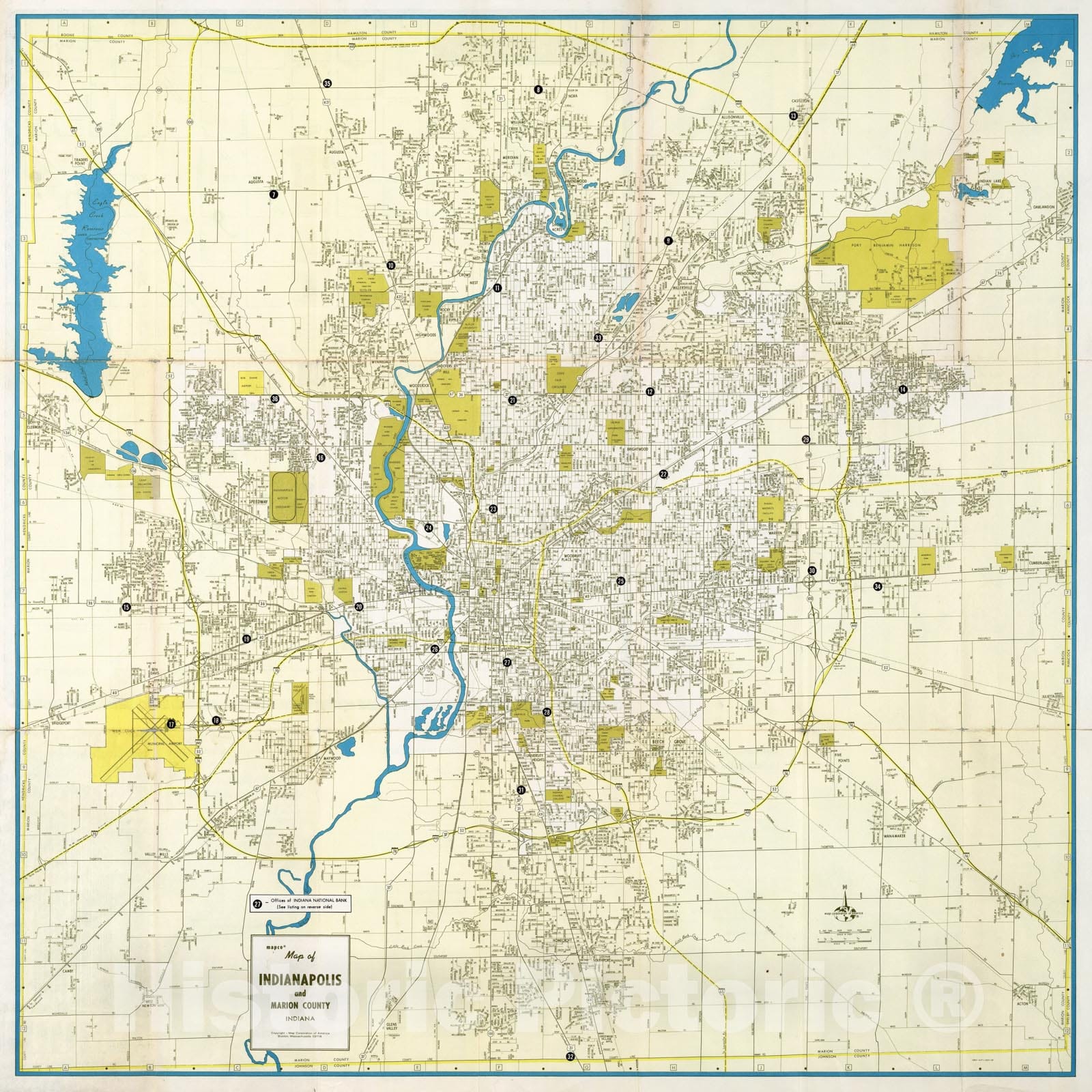 Historic Map - 1969 Map of Indianapolis and Marion County, Indiana, Vintage Wall Art